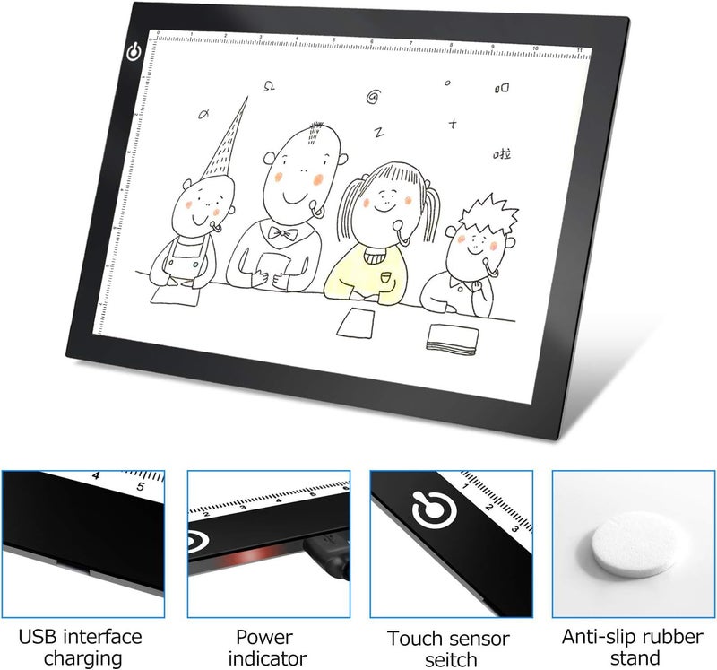 LooEooDoo Black A4 Dimmable LED Artcraft Light Box Tracer Slim Light Pad Portable Tablet, USB Power Cable Copy Drawing Board Tracing Table for Artists Designing, Animation, Sketching, Stenciling X-ray Viewing - Image 3